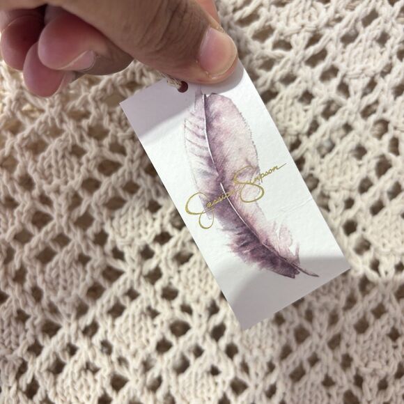 NWT Jessica Simpson Crochet Sweater Small Oversized Boho Dolman Sleeve Cream - Picture 4 of 8